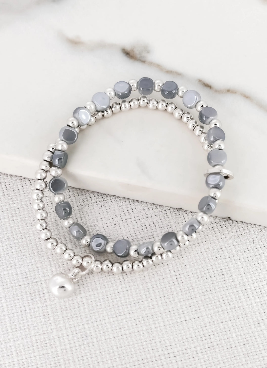Double Layer Beaded Bracelet - Silver