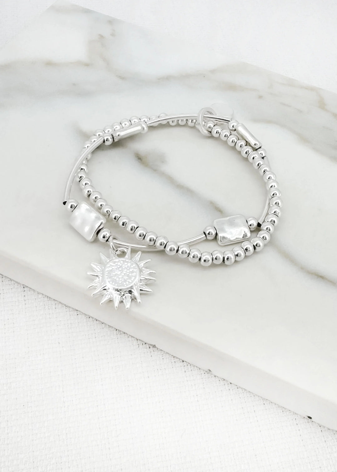 Layered Bracelet with Sunburst - Silver