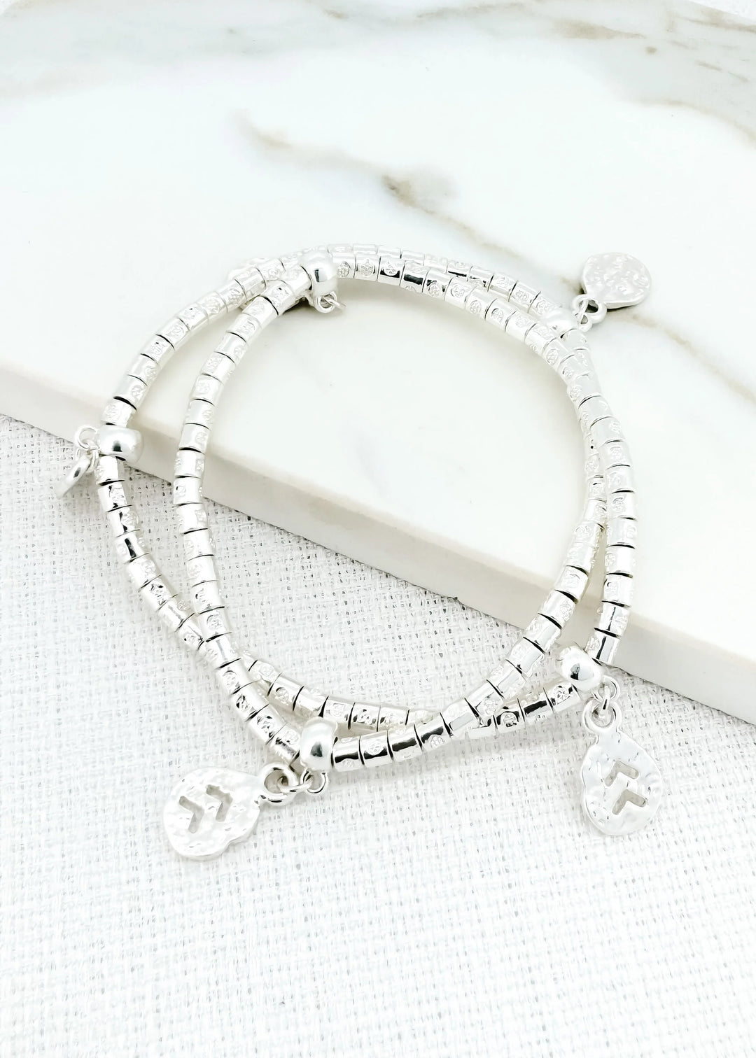 Silver Stretch Bracelet with Charms - Silver