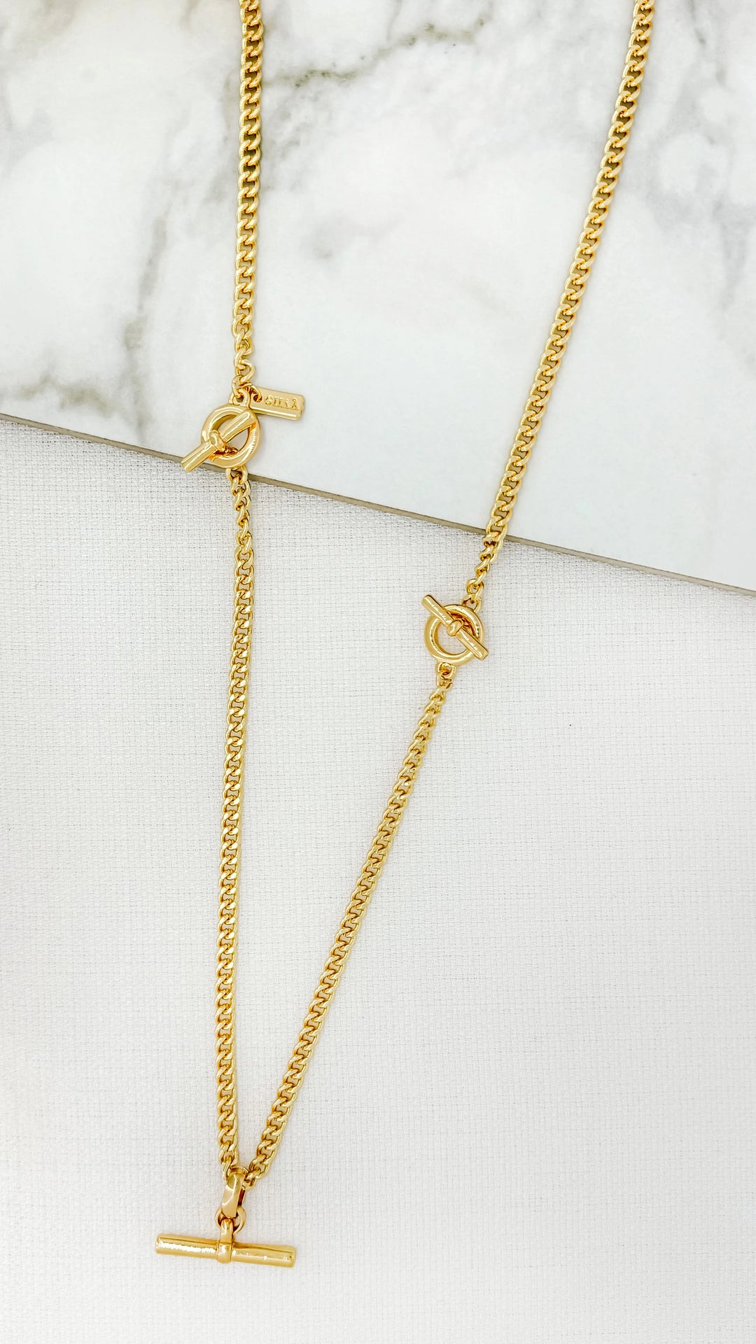 Long Gold T-bar Necklace