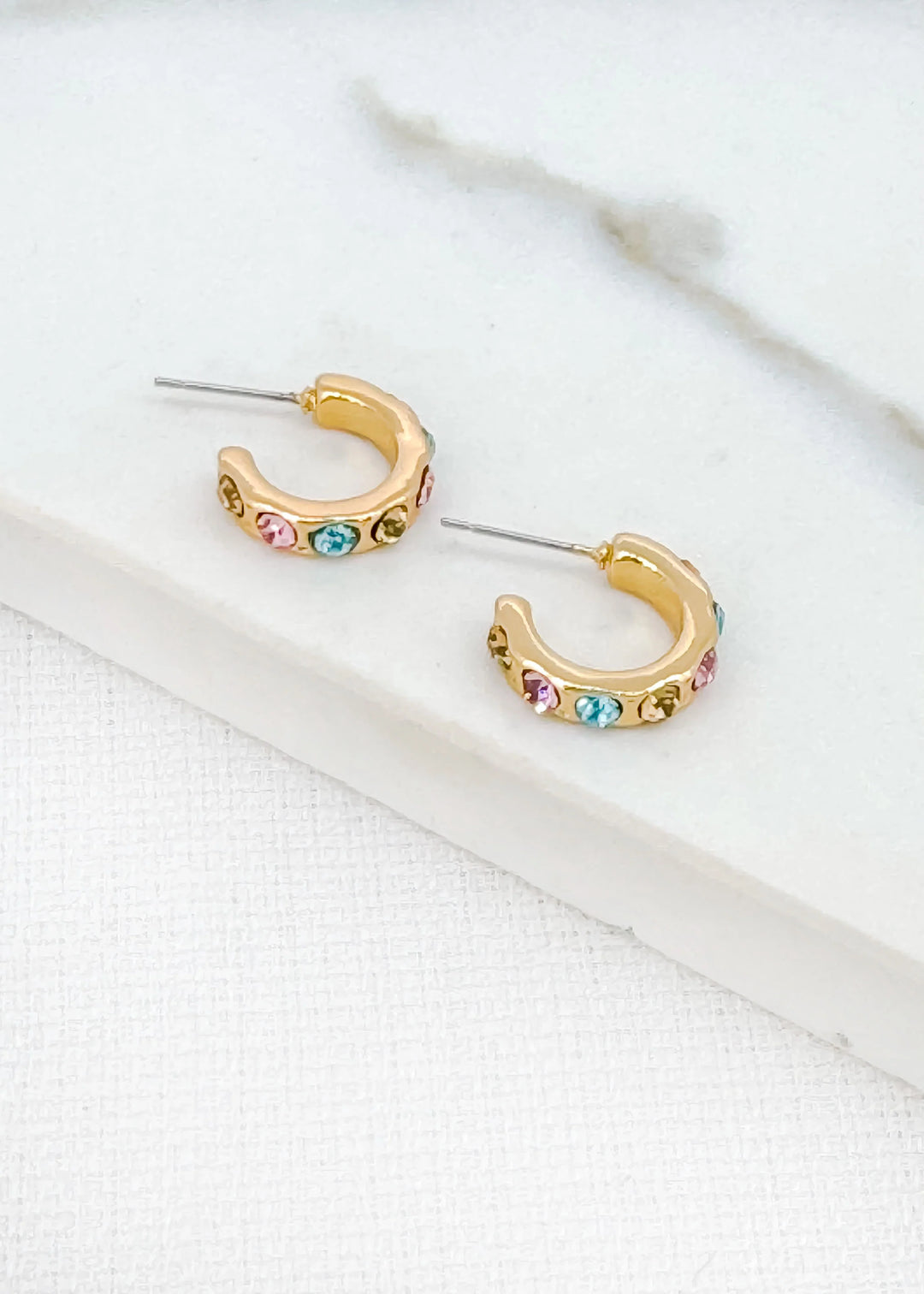 Gold Hoops with Multicolour Crystals