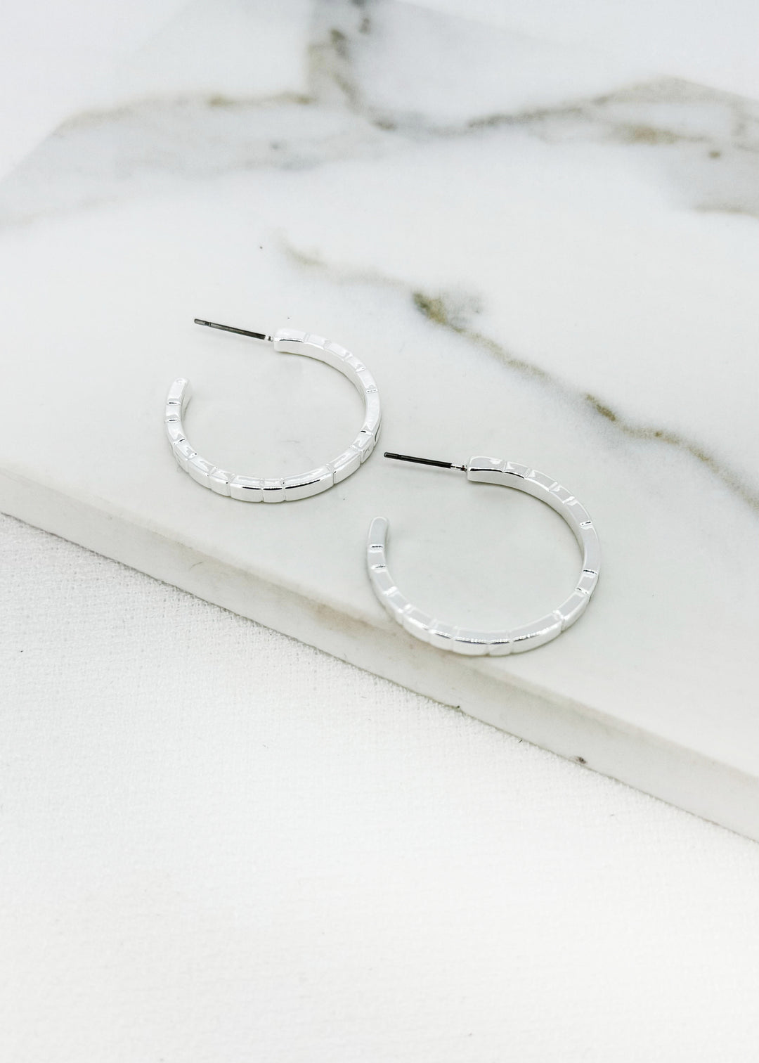 Silver Ribbed Hoops