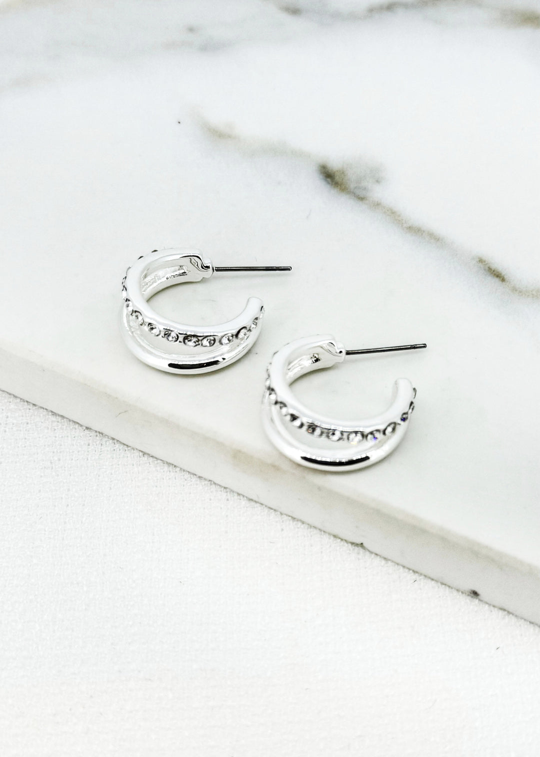 Double Hoop Silver Earrings