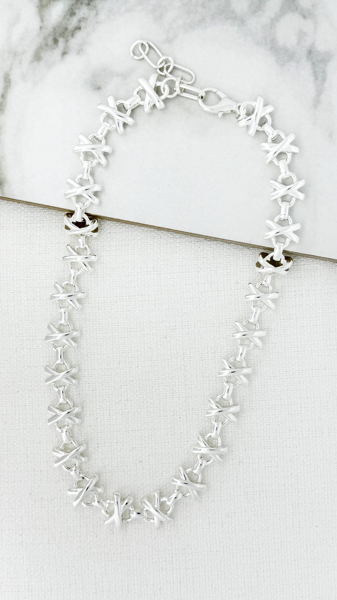 Short Silver Cross Design Necklace