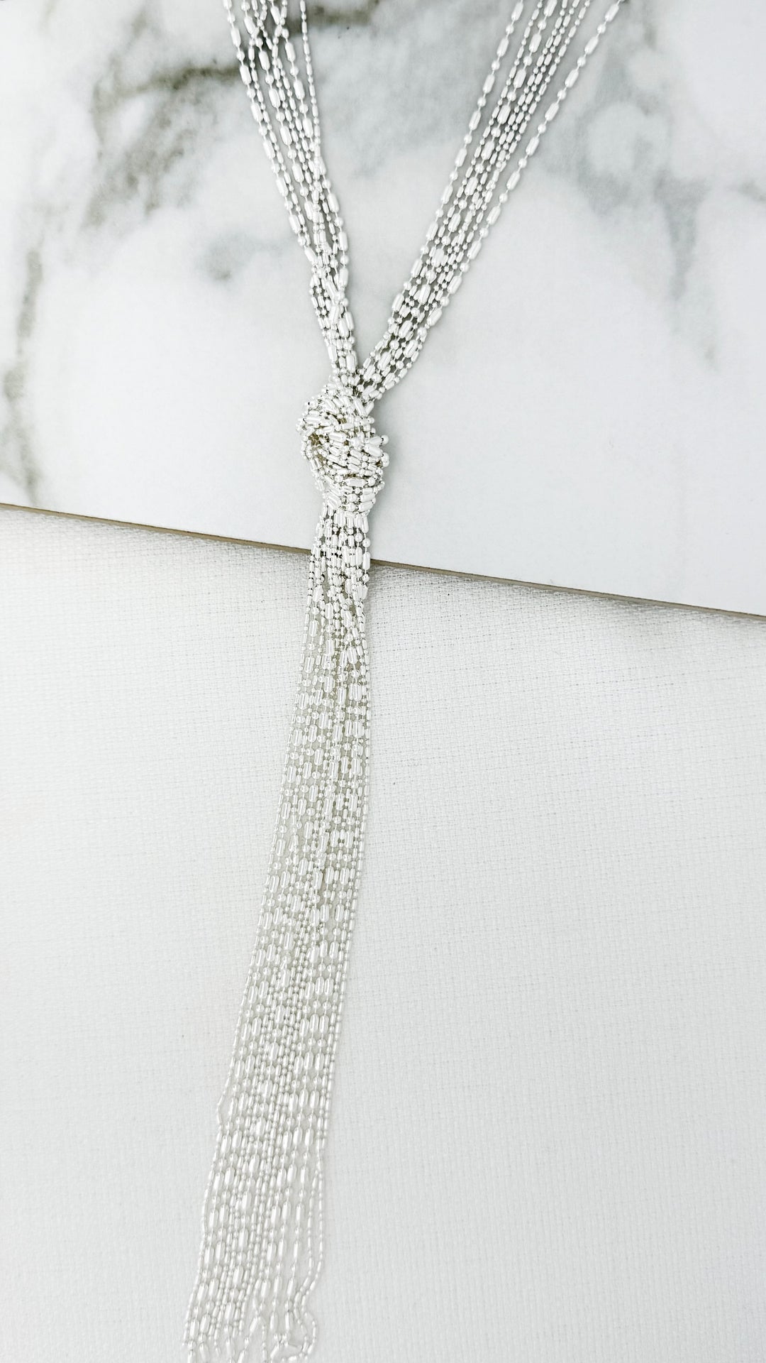 Long Silver Knot Necklace