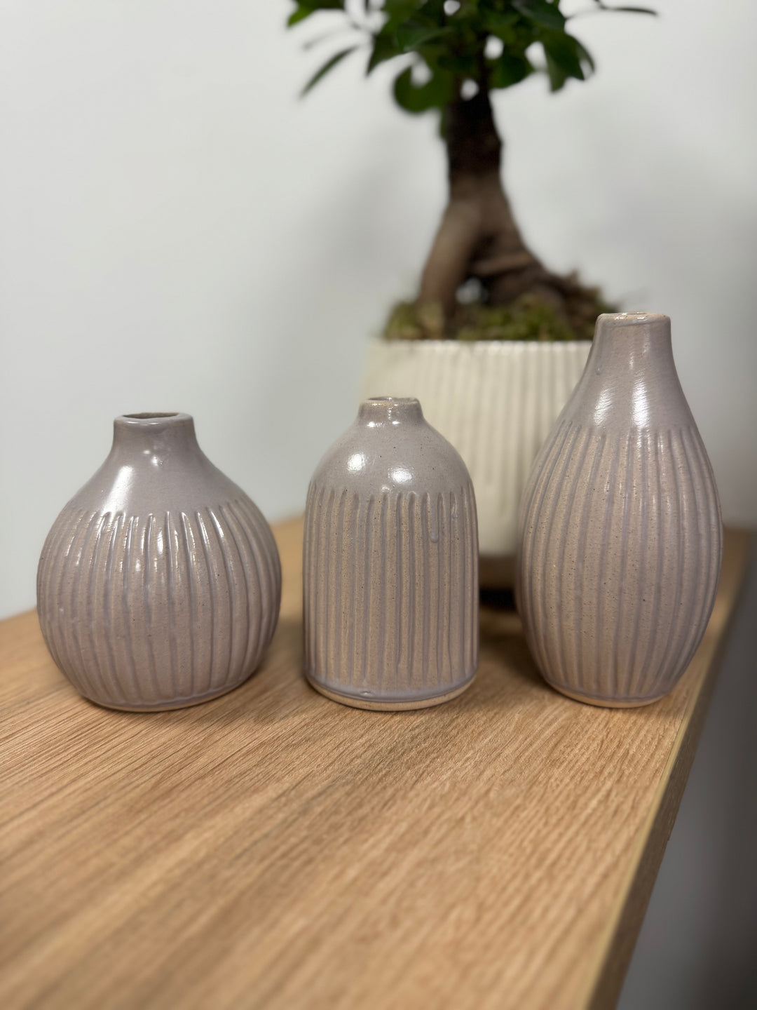 Ribbed Bud Vases (Set of 3) - Grey