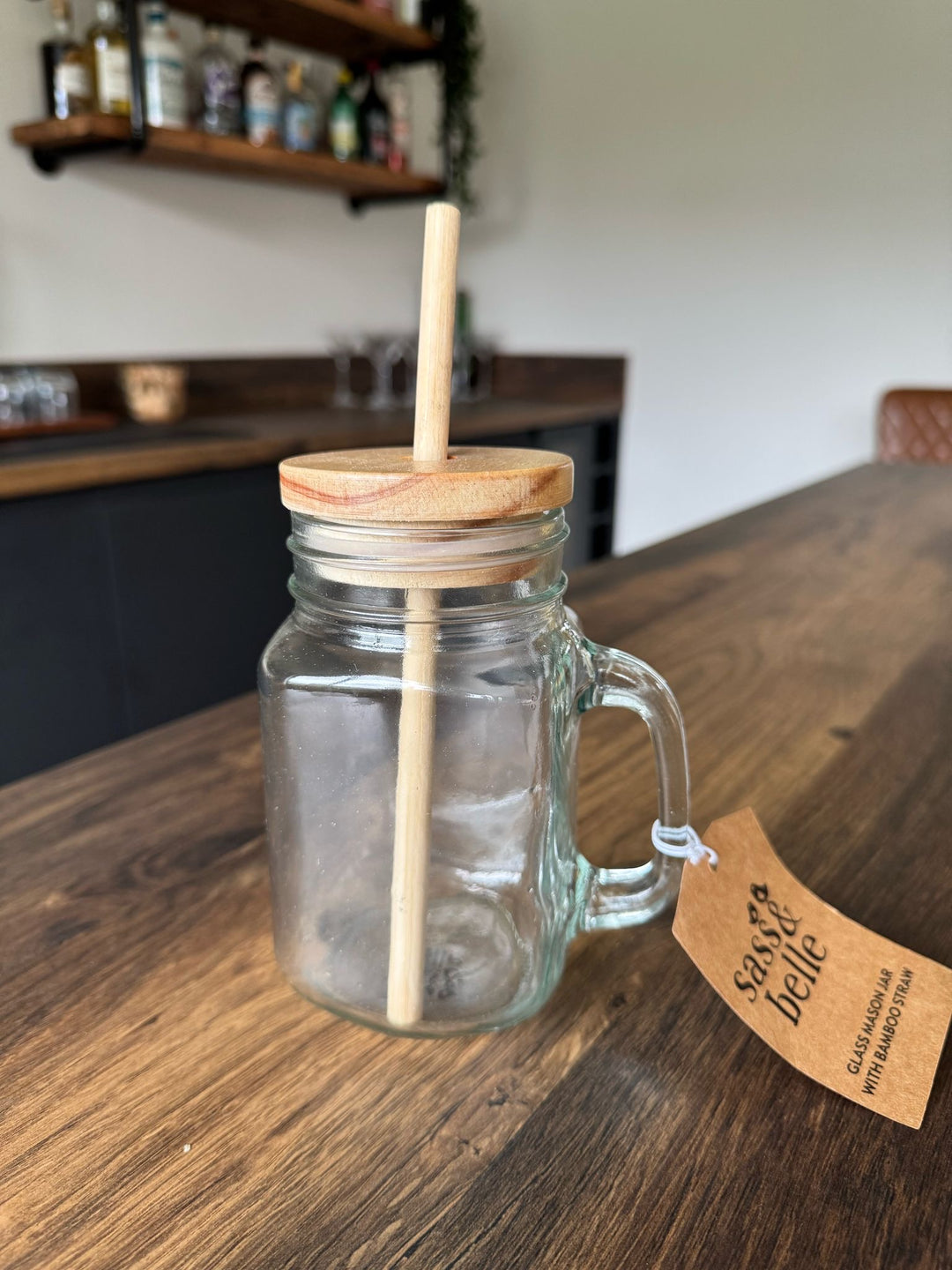 Glass Mason Jar with Bamboo Straw