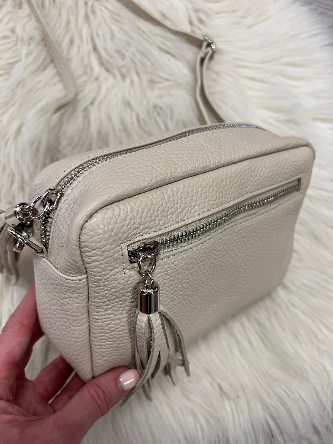 Leather Camera Bag - Cream