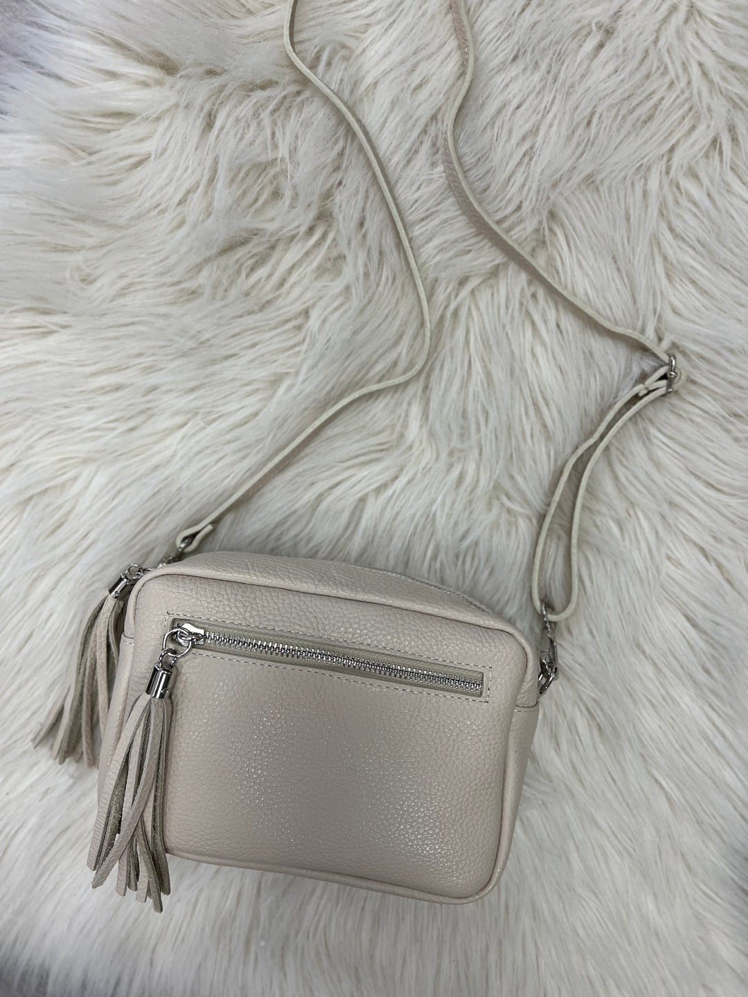 Leather Camera Bag - Cream