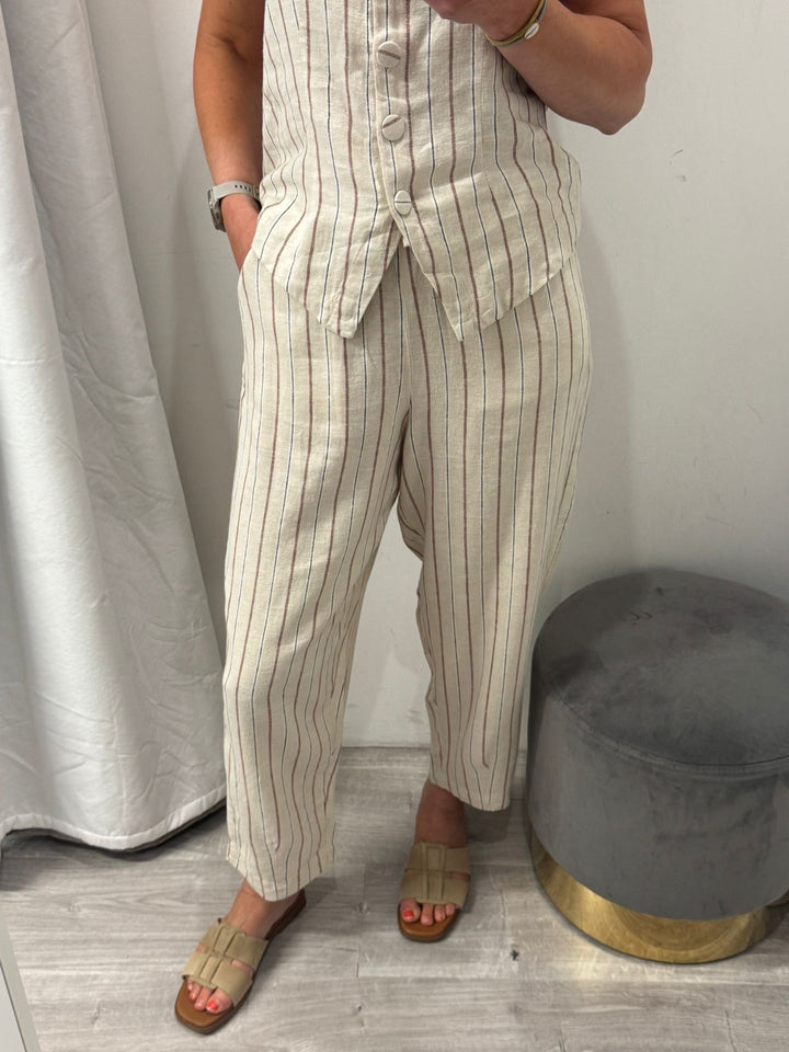 Linno Barrel Pants - Brown Stripe