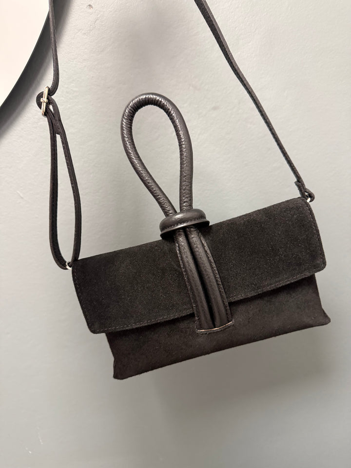 Betty Suede Loop Handle Bag - Black
