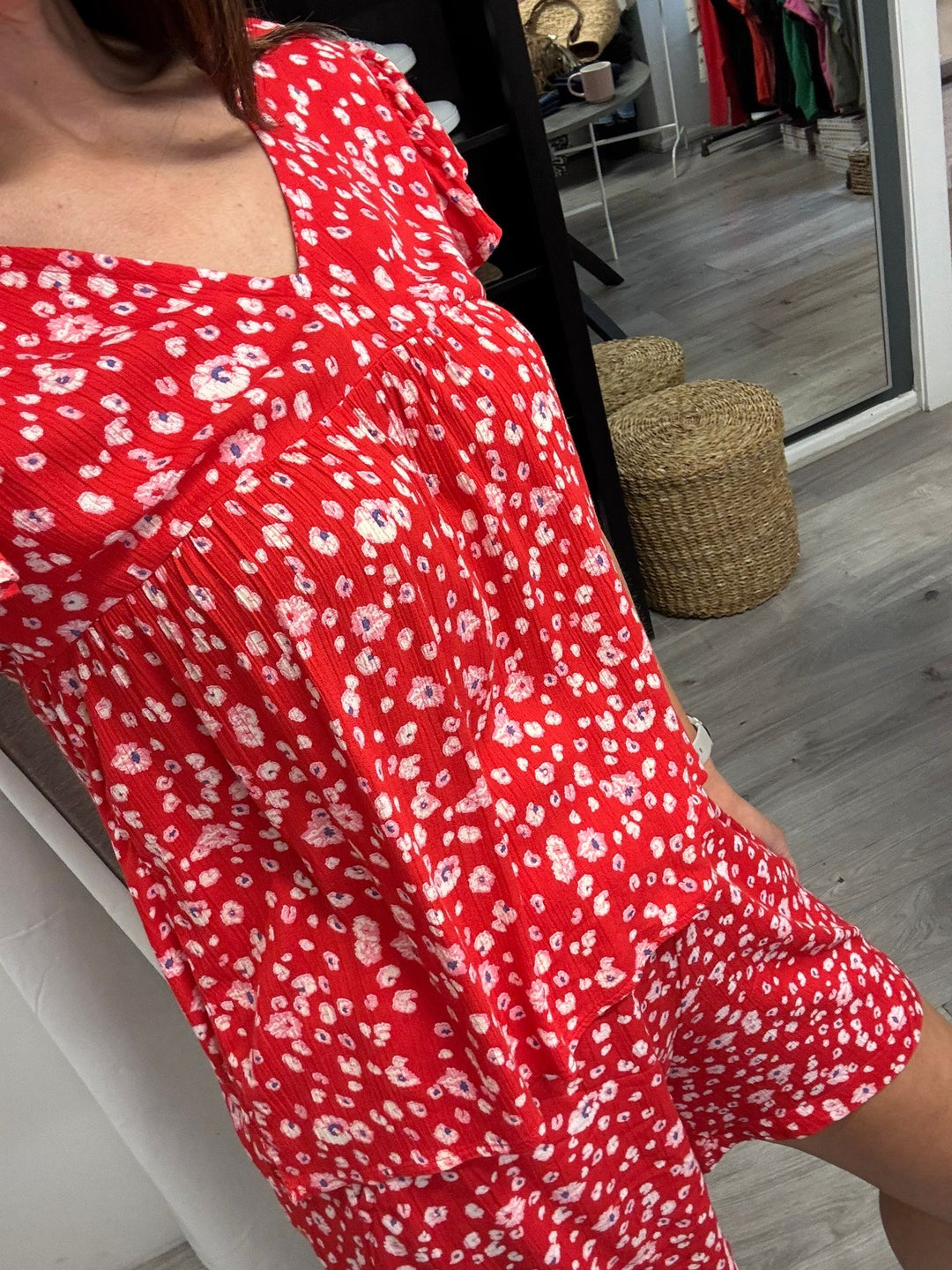 Marrakech Smock Top - Red Flower
