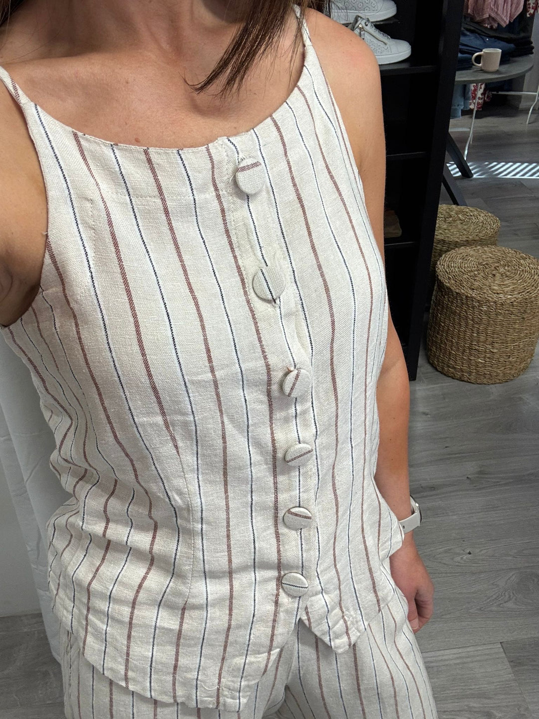Linno Button Top - Brown Stripe