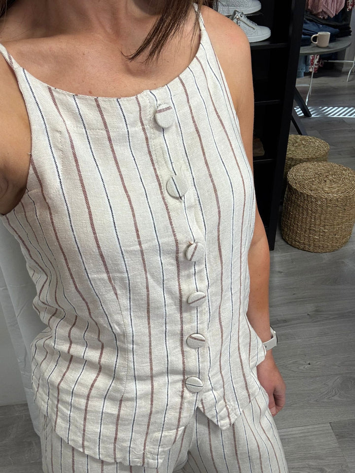 Linno Button Top - Brown Stripe