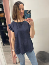 Load image into Gallery viewer, Frill Sleeve Blouse - Navy
