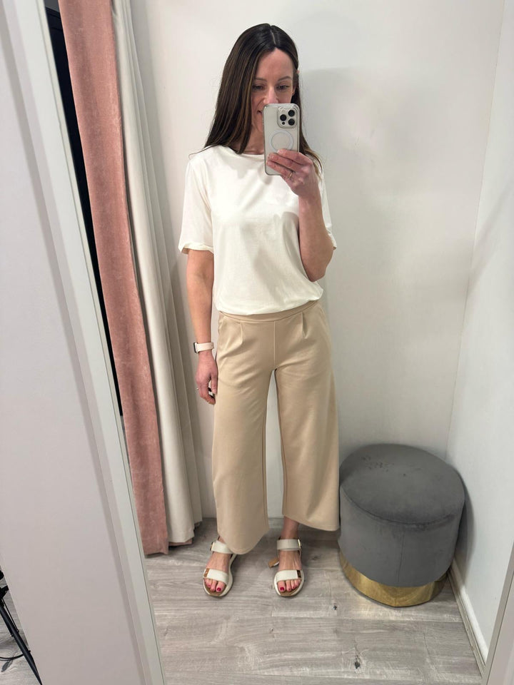 Kate Cropped Wide Leg Pants - Doeskin