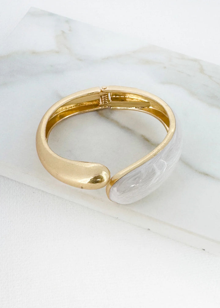 Gold Hinged Bangle with Enamel Design