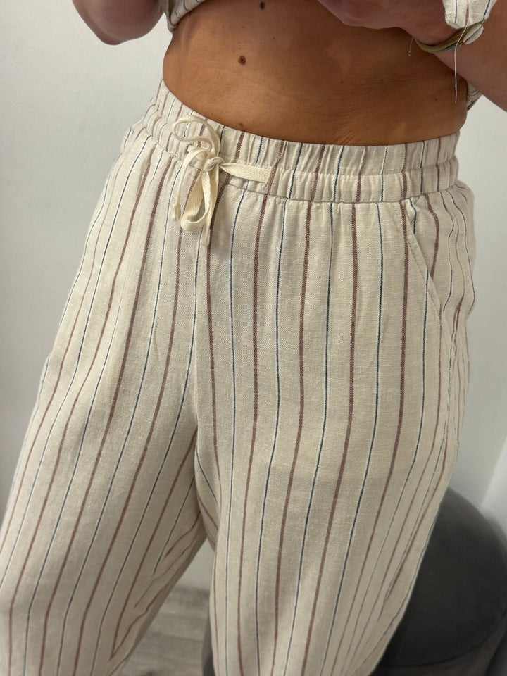 Linno Barrel Pants - Brown Stripe