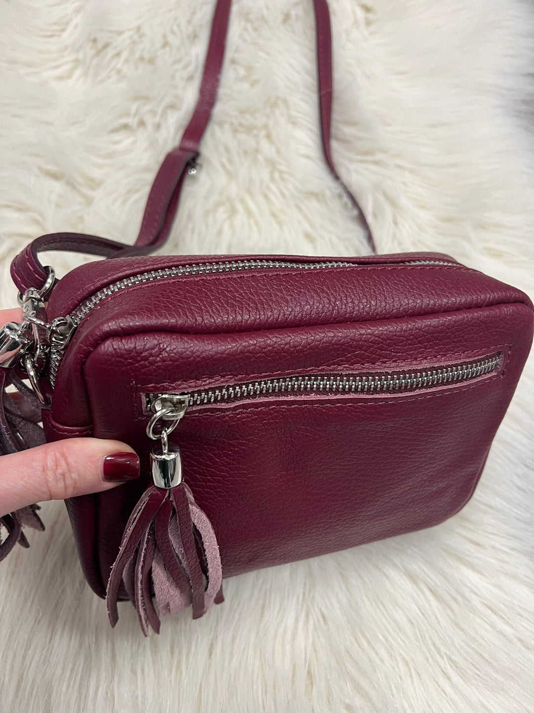 Leather Camera Bag - Burgundy