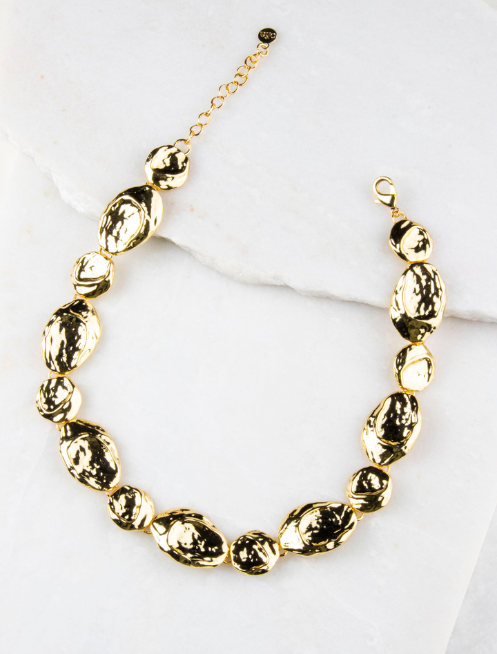 Freda Hammered Short Necklace - Gold Plated