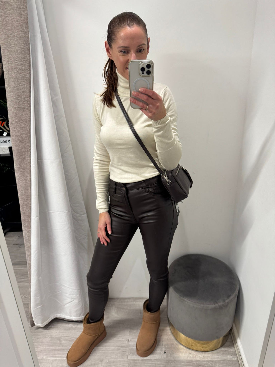 Toxik Leather Look Jeans - Chocolate