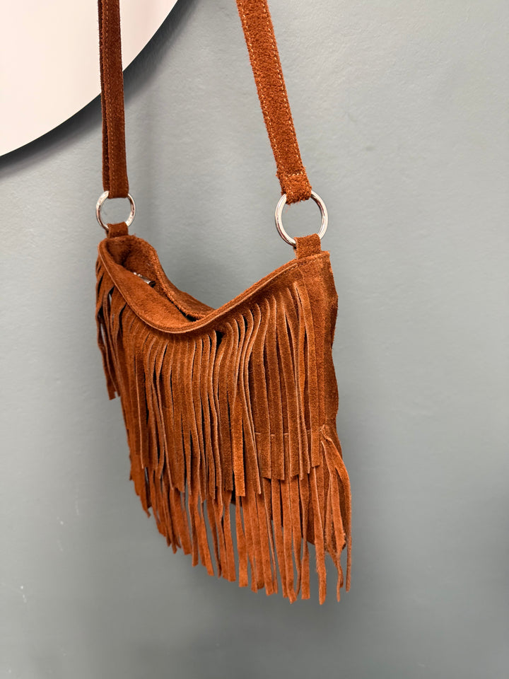 Ada Suede Fringe Bag - Dark Tan