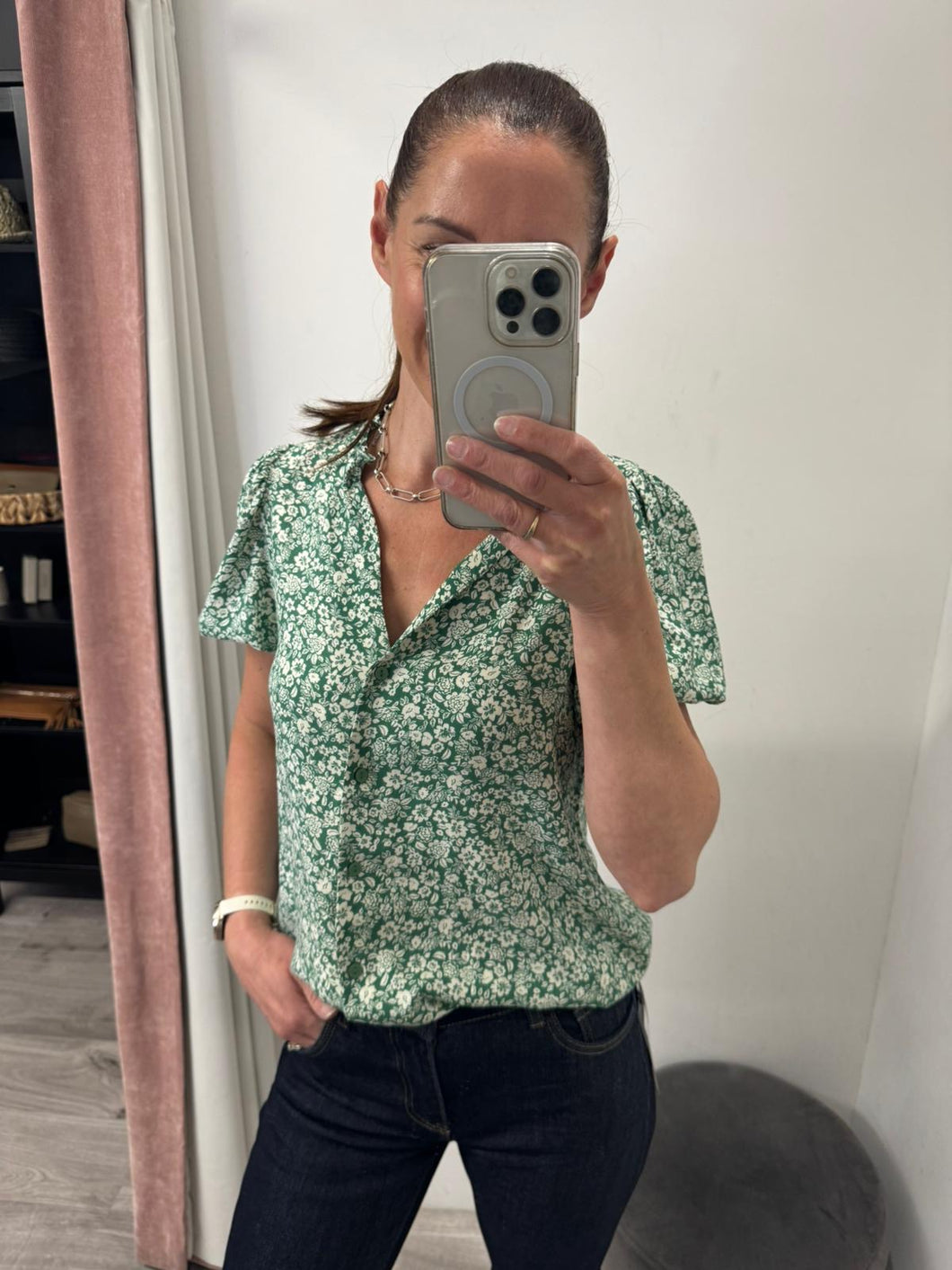 Vera Shirt - Pine Green Flower