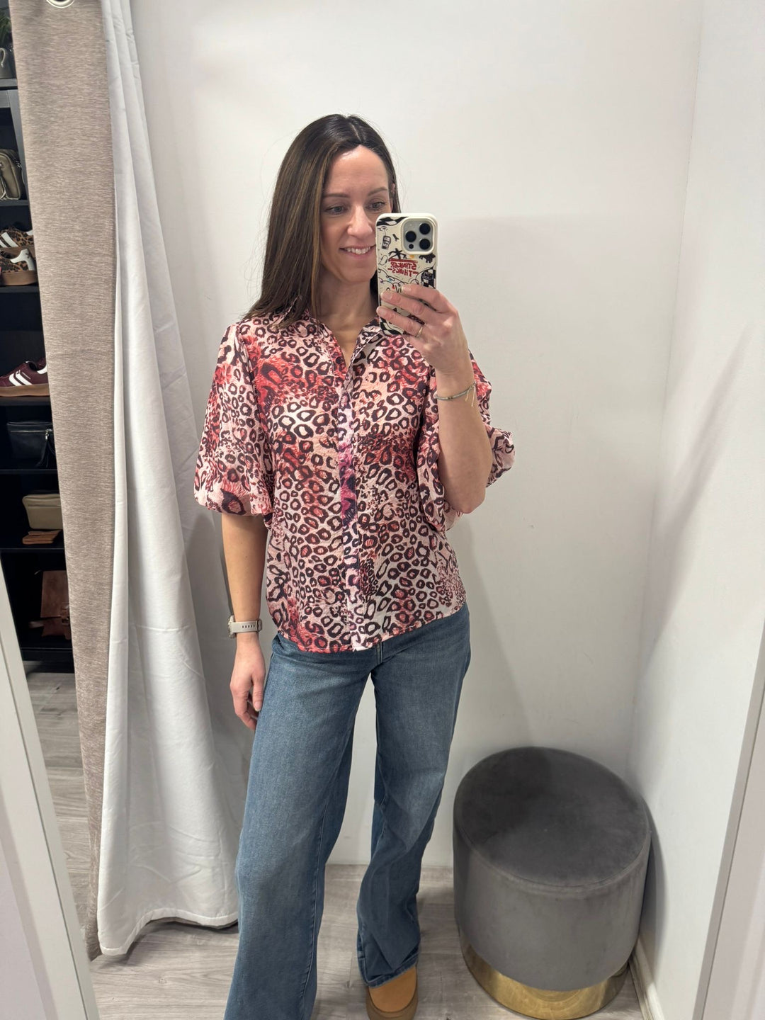 Elena Blouse - Red Leopard