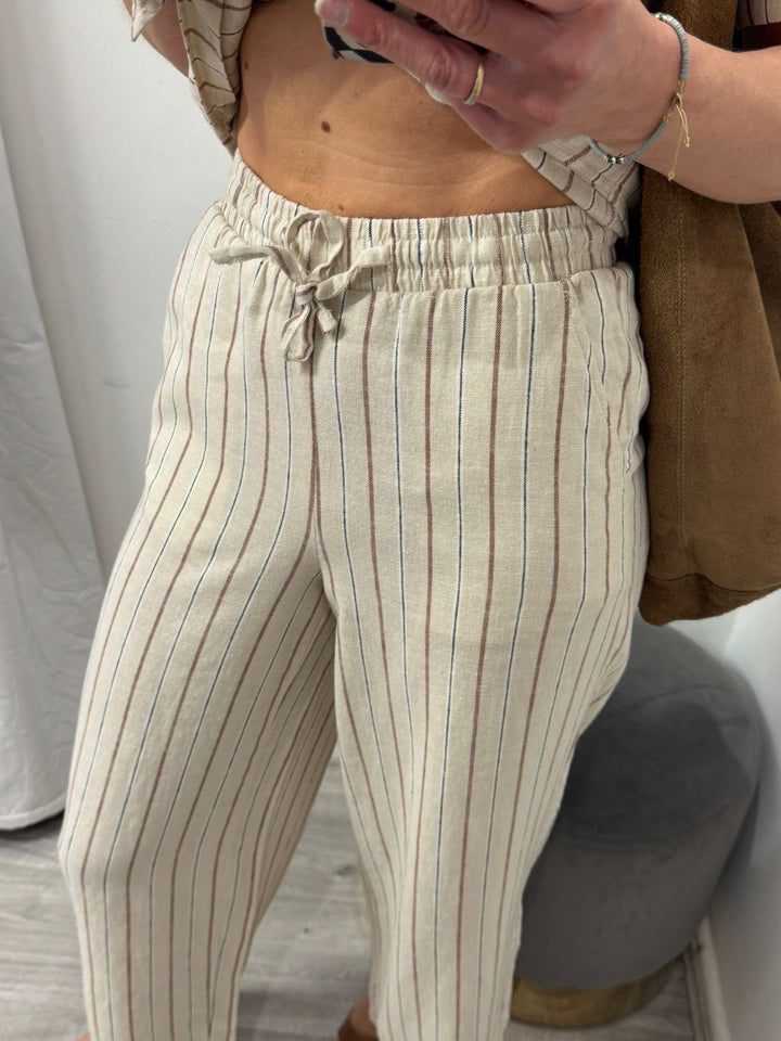 Linno Cropped Pants - Brown Stripe