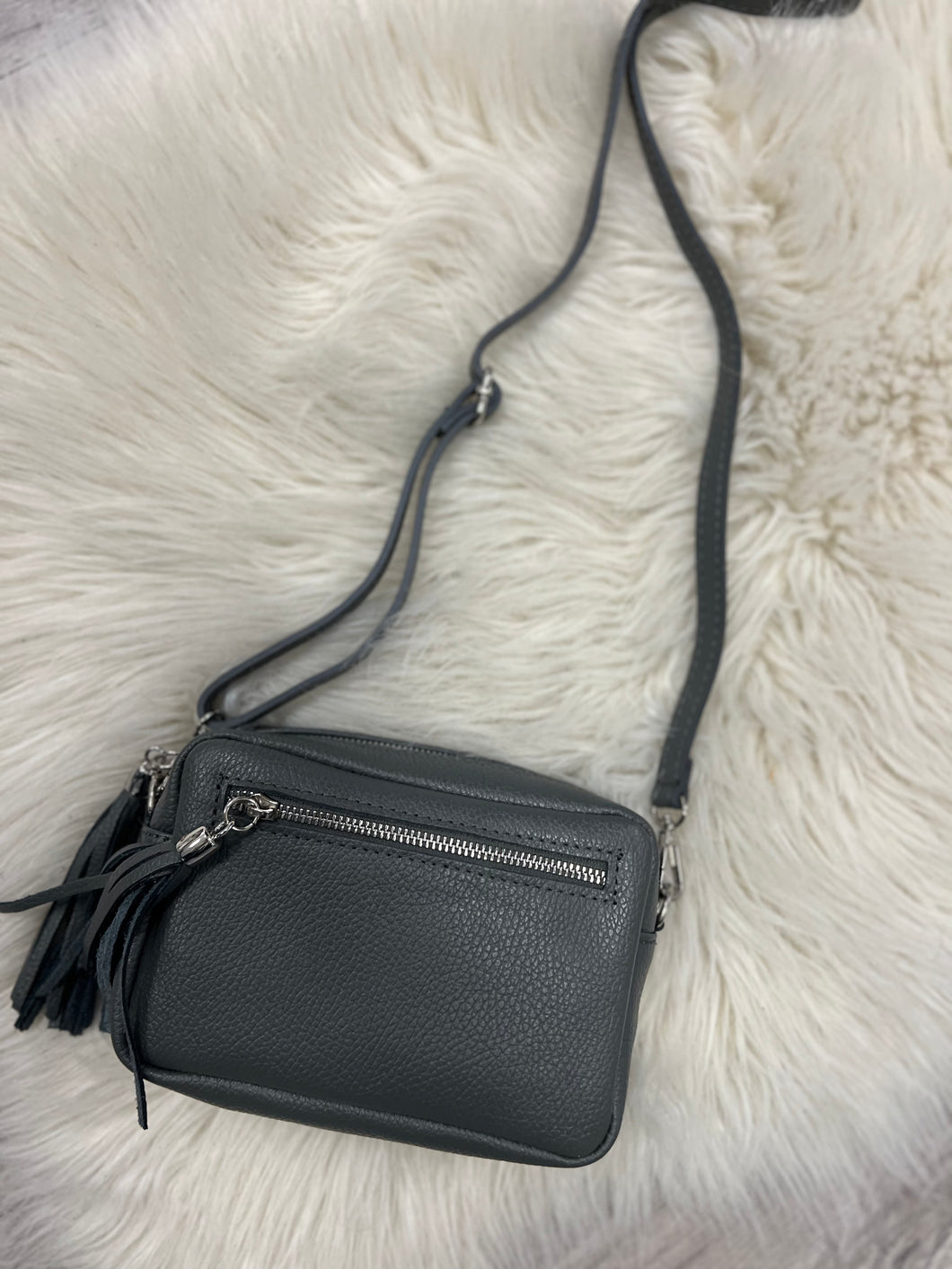 Leather Camera Bag - Grey
