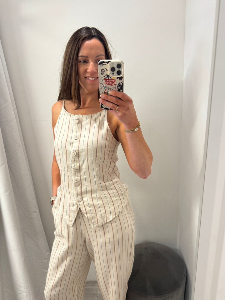 Linno Button Top - Brown Stripe