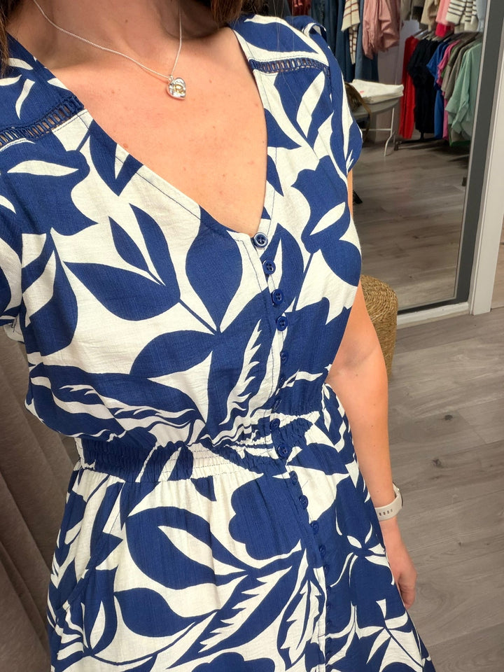 Ciara Midi Dress - Navy Leaf