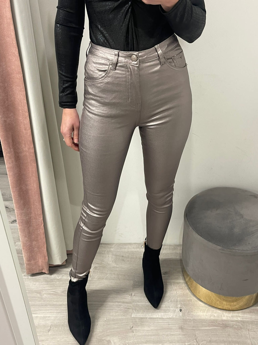 Toxik Leather Look Jeans - Silver