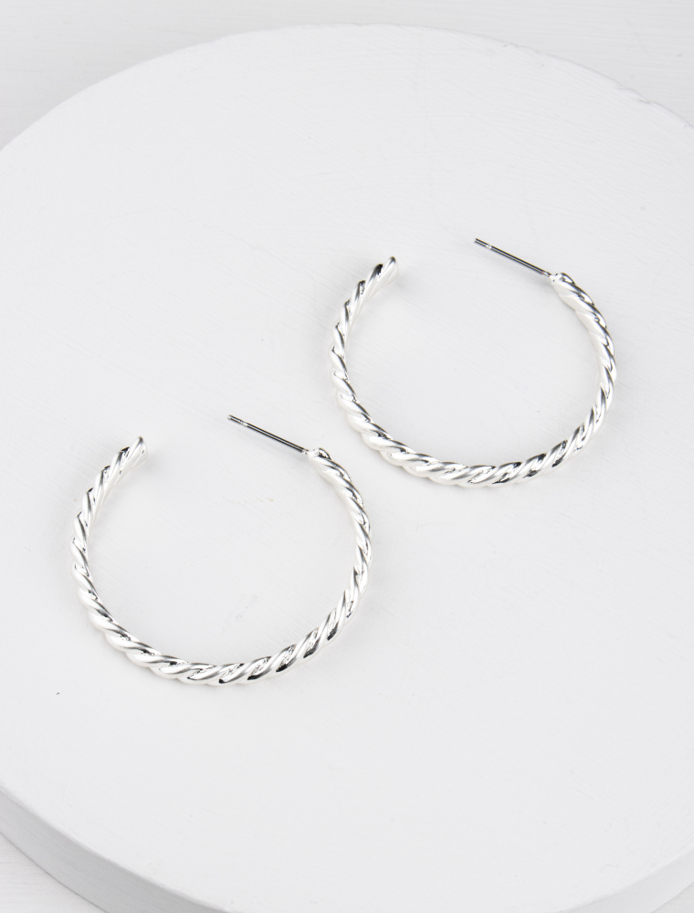 Delaney Twist Hoop Earrings - Silver Plated