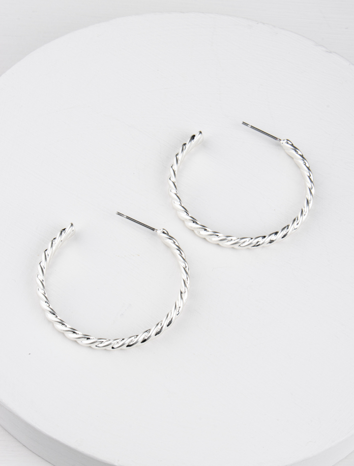 Delaney Twist Hoop Earrings - Silver Plated