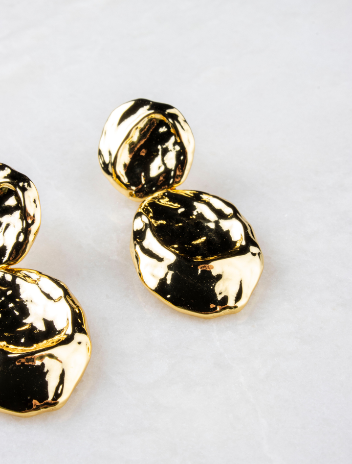 Clara Hammered Drop Earrings - Gold Plated