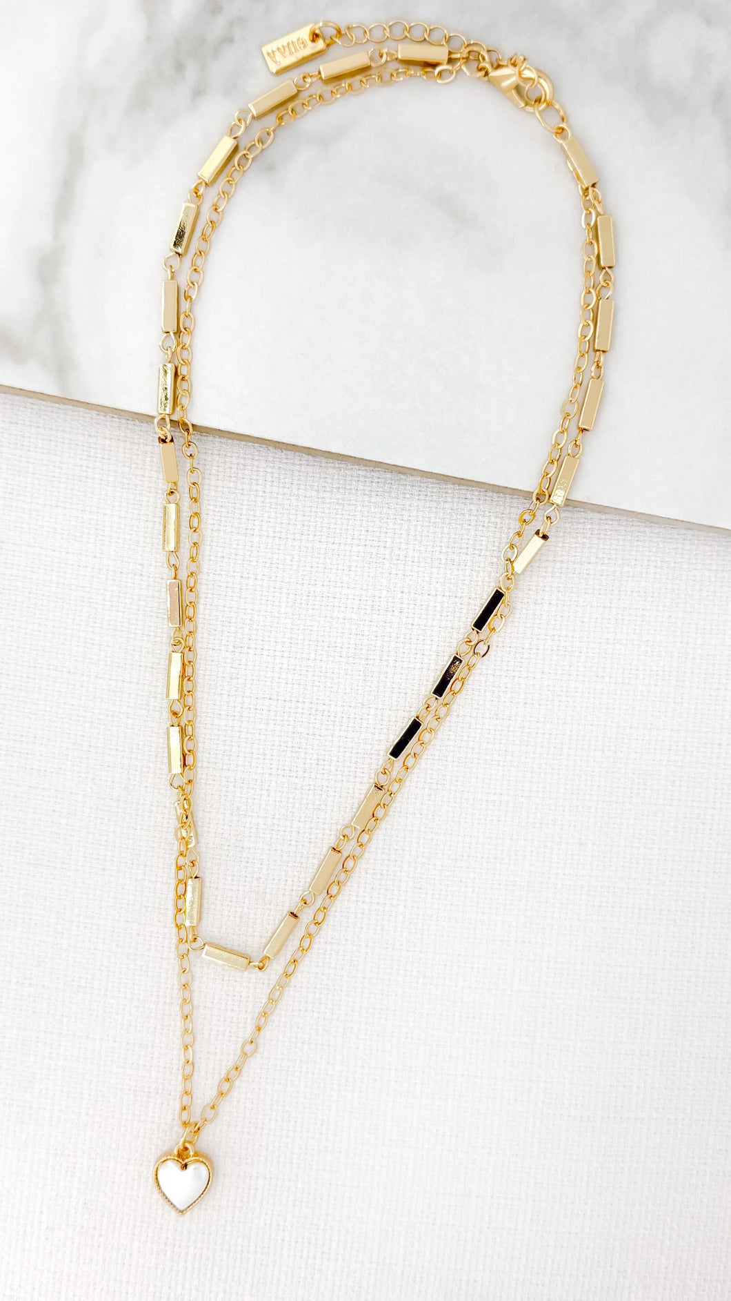 Gold Double Layer Necklace with Silver Heart