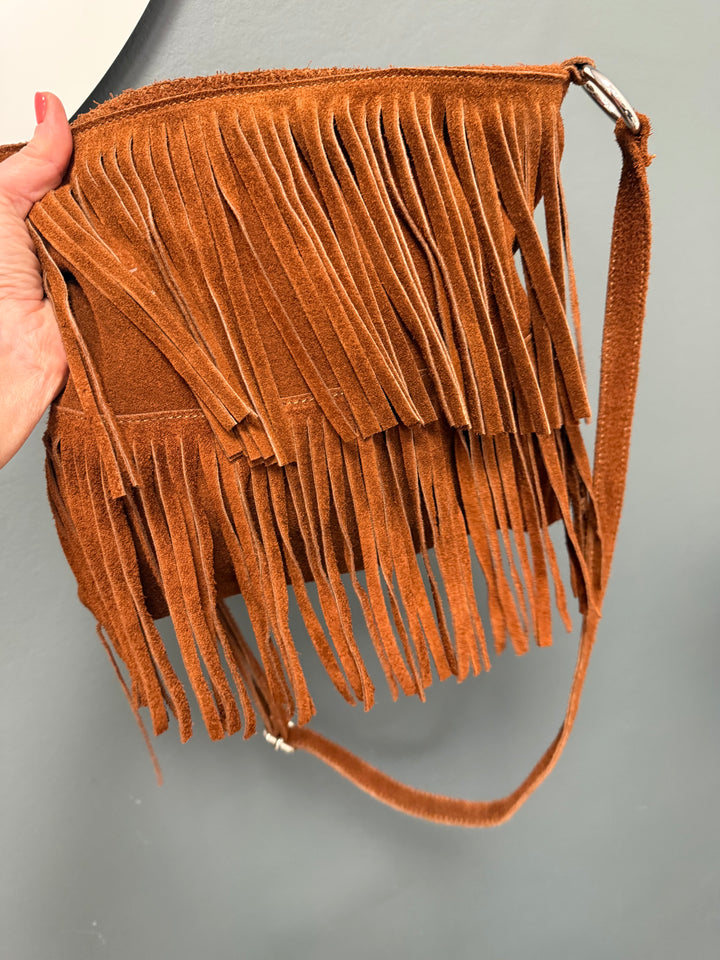 Ada Suede Fringe Bag - Dark Tan