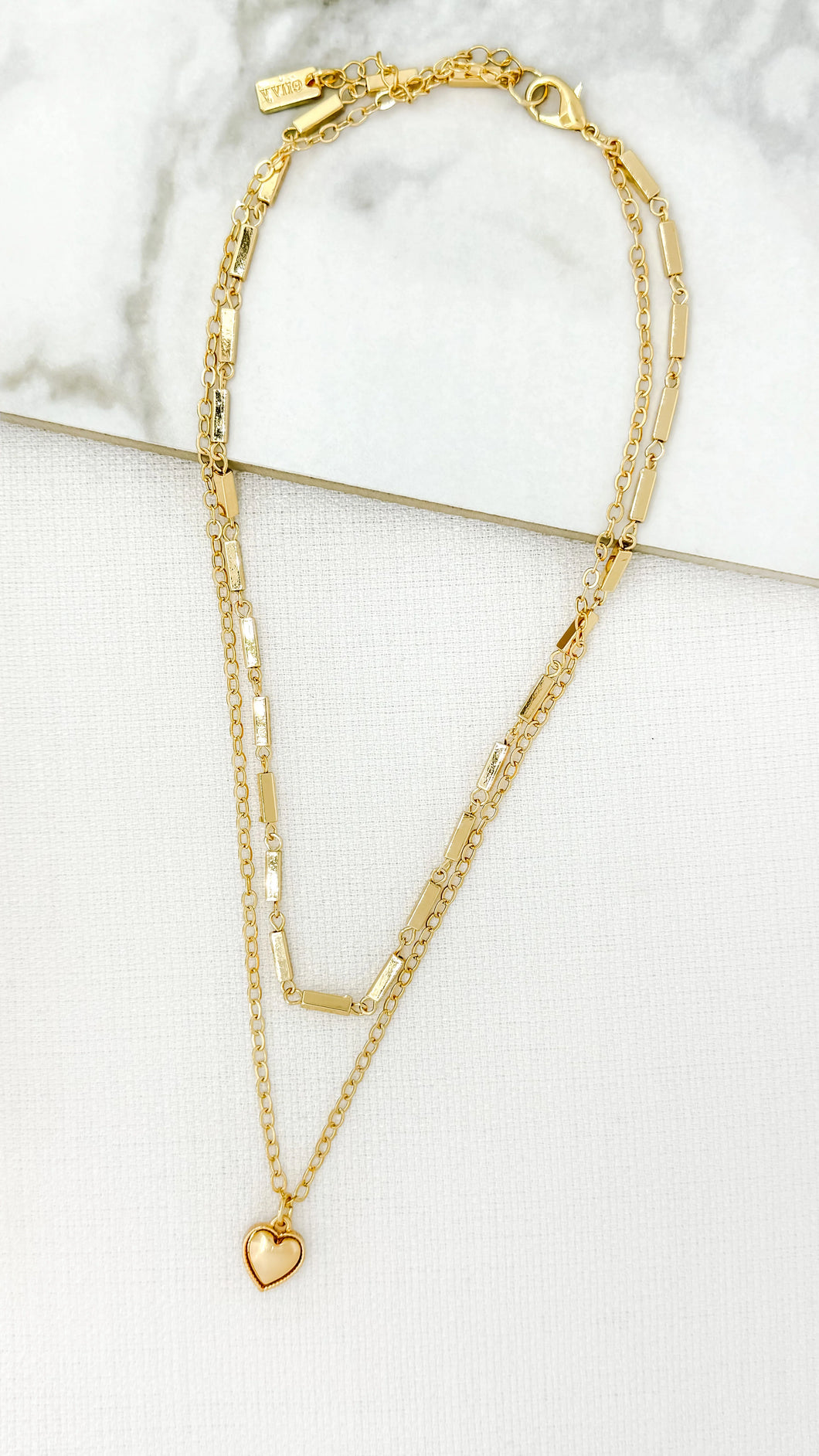 Gold Double Layer Necklace with Gold Heart