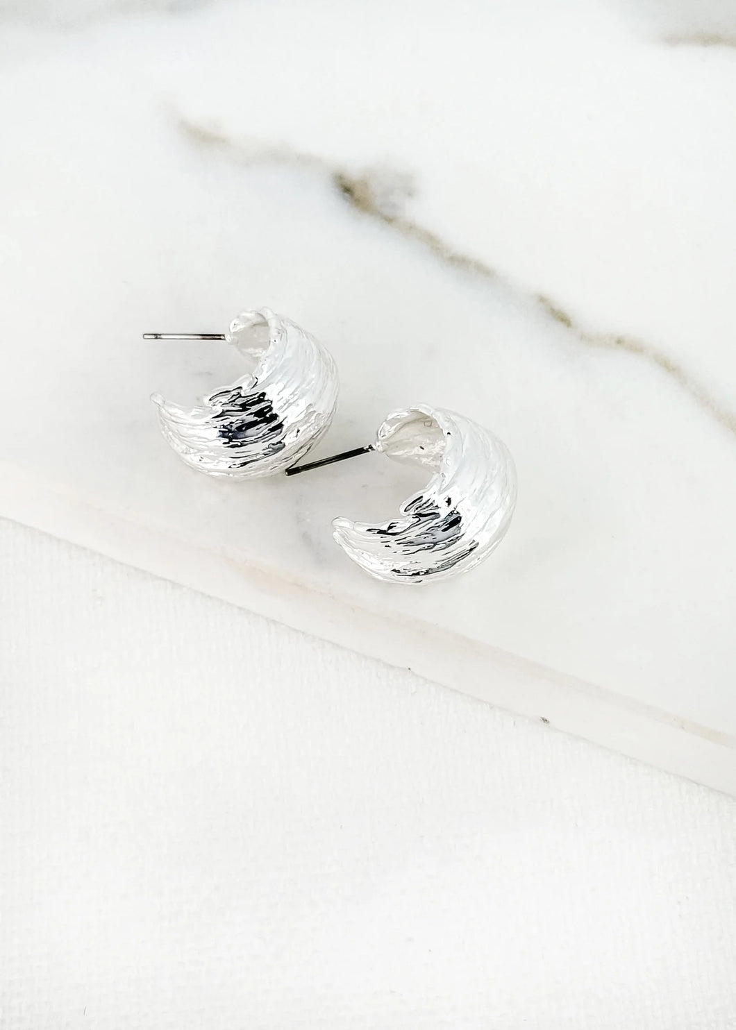 Textured Hoops - Silver