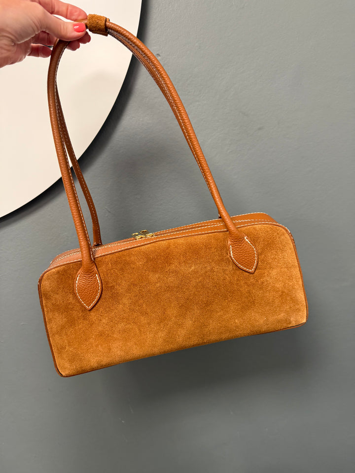 Suede Leather Bowling Handbag
