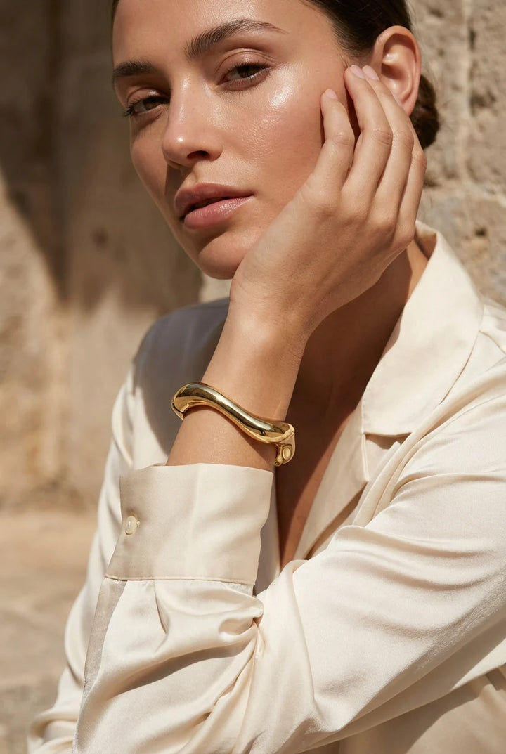 Gold Wavy Hinged Bangle