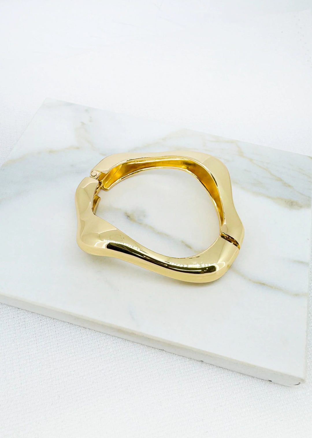 Gold Wavy Hinged Bangle