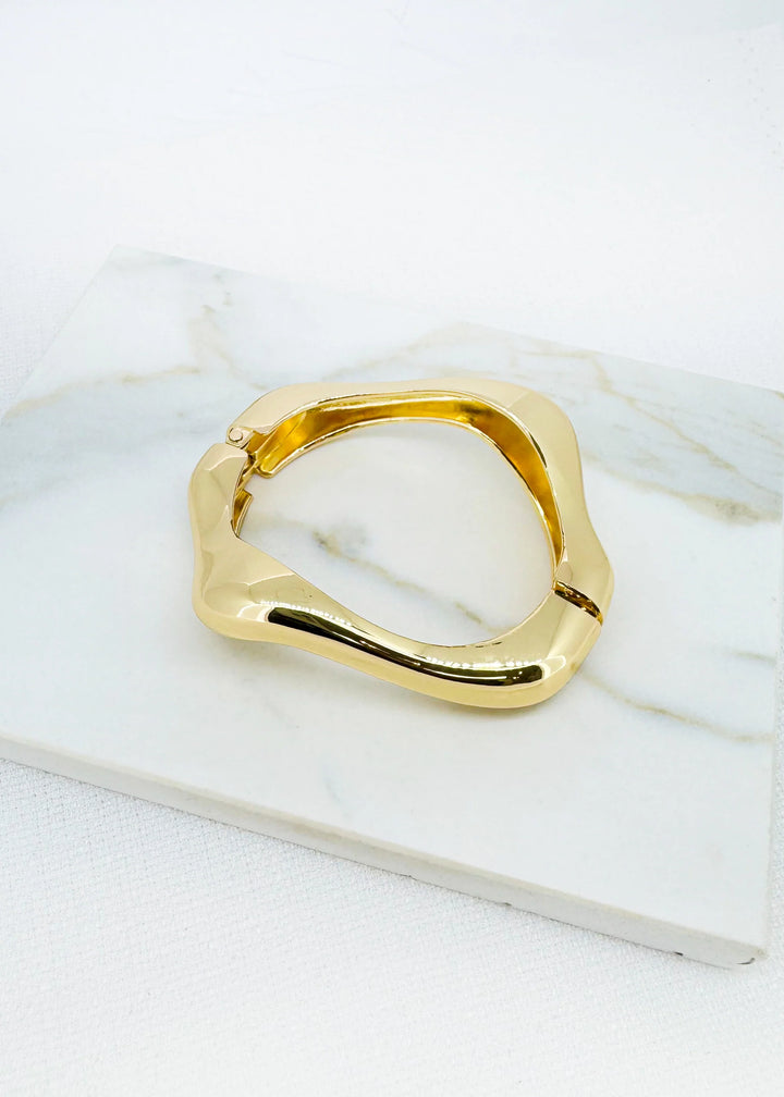 Gold Wavy Hinged Bangle