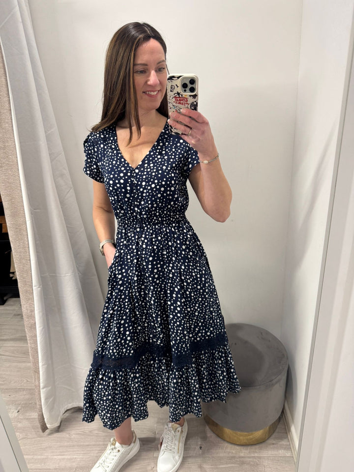 Ciara Midi Dress - Navy Polka Dot