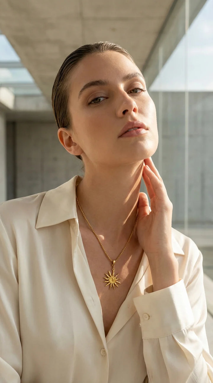 Gold necklace with Sunburst Pendant