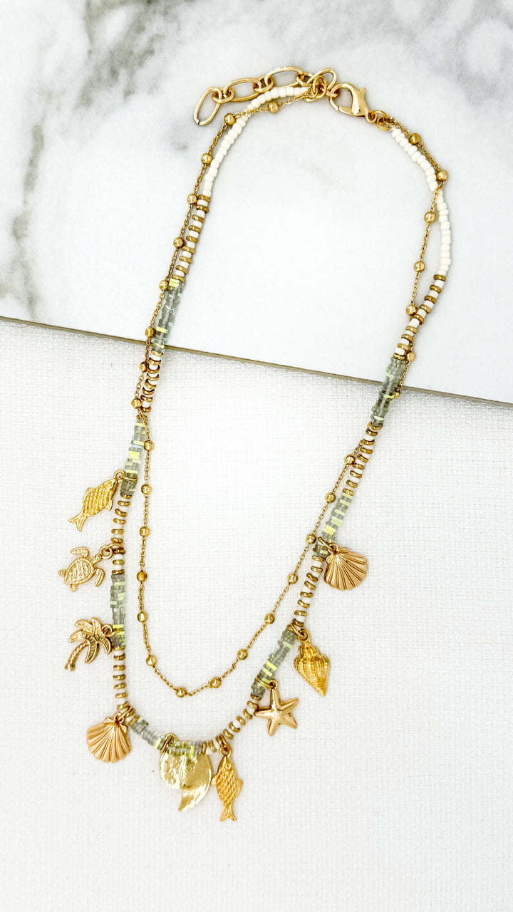 Short Double Layered Necklace with Sea Charms
