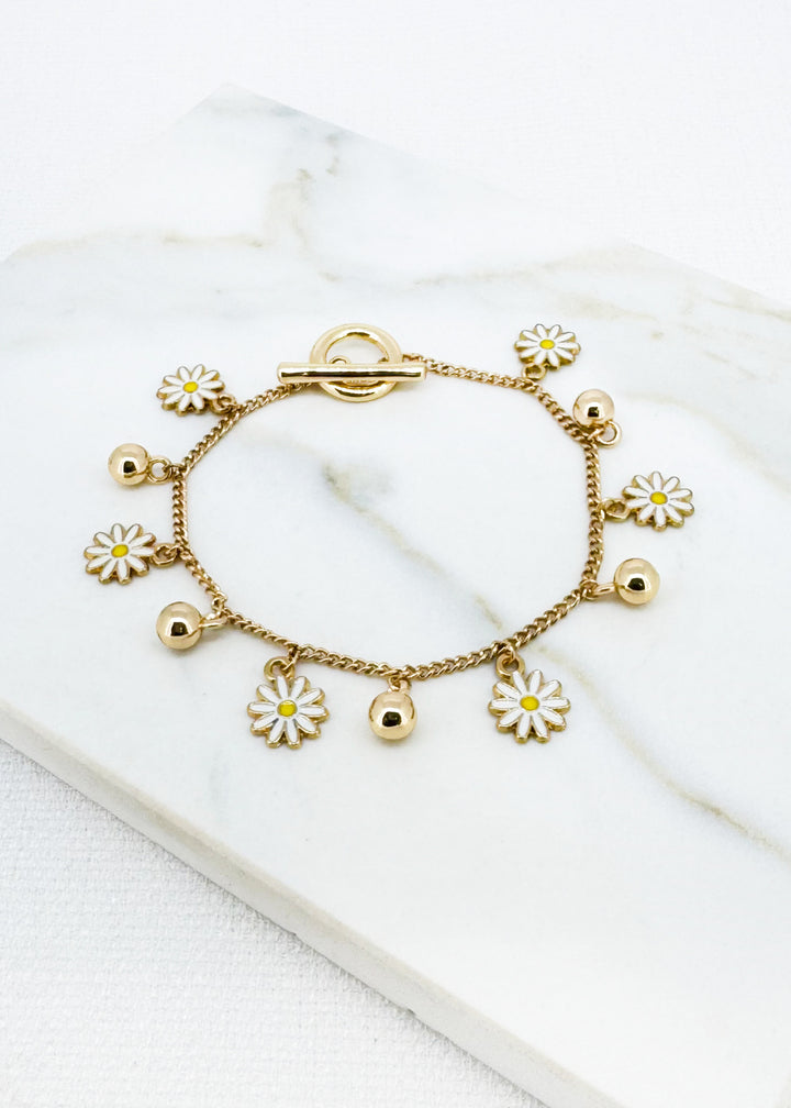 Gold Daisy Charm Chain Bracelet