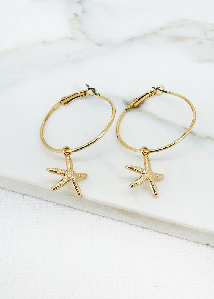 Gold Hoops with Starfish
