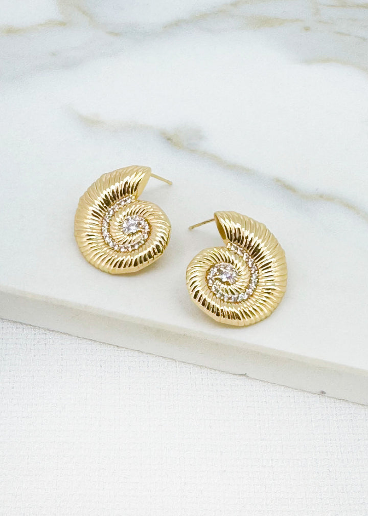 Gold & Crystal Fossil Earrings